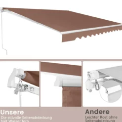 Markise mit kurbel Einziehbare Markise Aluminium Terrassen Sonnenschutz 3 x 2,5 m Beige Grün Grau Weinrot