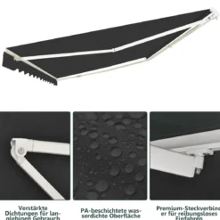 Markise mit kurbel Manuell Einziehbare Markise Abdeckung Klemmmarkise Sonnenmarkise 2,5 x 2 m Grau