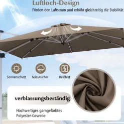 Marktschirm mit Kurbel & 360° Drehung für Garten und Poolbereiche 300 x 300 cm Braun