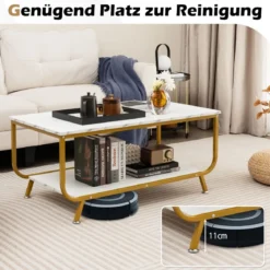 Marmor Couchtisch Rechteckiger Couchtisch mit 2 Ebenen 105 x 55 x 46,5 cm Weiß