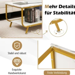 Marmor Couchtisch Rechteckiger Couchtisch mit 2 Ebenen 105 x 55 x 46,5 cm Weiß