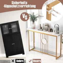 Marmor Optik Konsolentisch mit Metallgestell & Verstellbaren Fußpolstern Schmaler Beistelltisch