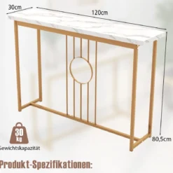 Marmor Optik Konsolentisch mit Metallgestell & Verstellbaren Fußpolstern Schmaler Beistelltisch
