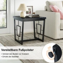 Marmor Quadratischer Beistelltisch Moderner Kaffeetisch mit Kunstmarmor Tischplatte Schwarz