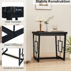 Marmor Quadratischer Beistelltisch Moderner Kaffeetisch mit Kunstmarmor Tischplatte Schwarz