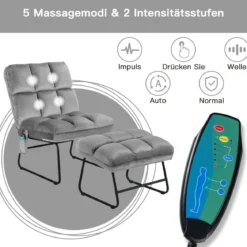Massagesessel mit Ottomane 5 Vibrationsmodi & 4 Massagemotoren elektrische Massageliege Grau
