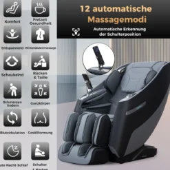 Massagesessel Zero Gravity SL Track Shiatsu Massagestuhl mit Heizung & Luftdruckmassage Schwarz
