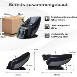 Massagesessel Zero Gravity SL Track Shiatsu Massagestuhl mit Heizung & Luftdruckmassage Schwarz