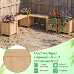 Massivholz Blumenkasten mit Gartenbank Holzbank mit 2 Seitlichen Pflanzkästen Sitzbank Holz