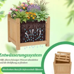 Massivholz Blumenkasten mit Gartenbank Holzbank mit 2 Seitlichen Pflanzkästen Sitzbank Holz
