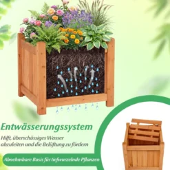 Massivholz Blumenkasten mit Gartenbank Holzbank mit 2 Seitlichen Pflanzkästen Sitzbank Natur