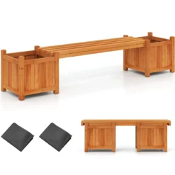 Massivholz Holzbank mit 2 Seitlichen Pflanzkästen Blumenkasten mit Gartenbank Sitzbank Orange