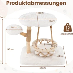 Massivholz Kratzbaum mit Hängender Wiege & Sisal-Kratzposten Moderner Katzenbaum