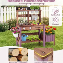 Matschküche Outdoor Spielküche aus Holz mit Wasserhahn & Spülbecken für Kinder ab 3 Jahren