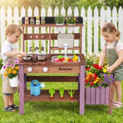 Matschküche Outdoor Spielküche aus Holz mit Wasserhahn & Spülbecken für Kinder ab 3 Jahren