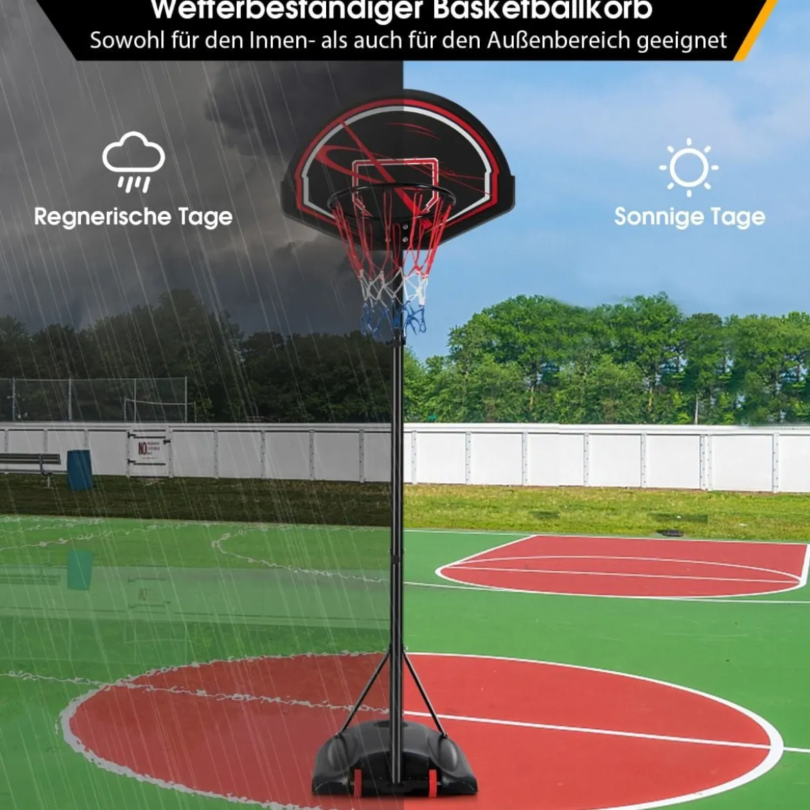 1,7–2,3 m Basketballständer mit Ring & Allwetternetz & Befüllbarer Basis & 2 Rädern