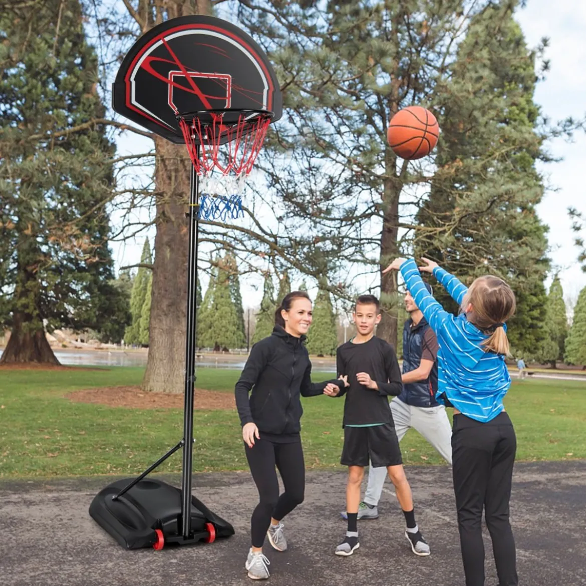1,7–2,3 m Basketballständer mit Ring & Allwetternetz & Befüllbarer Basis & 2 Rädern