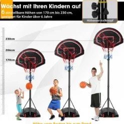 1,7–2,3 m Basketballständer mit Ring & Allwetternetz & Befüllbarer Basis & 2 Rädern