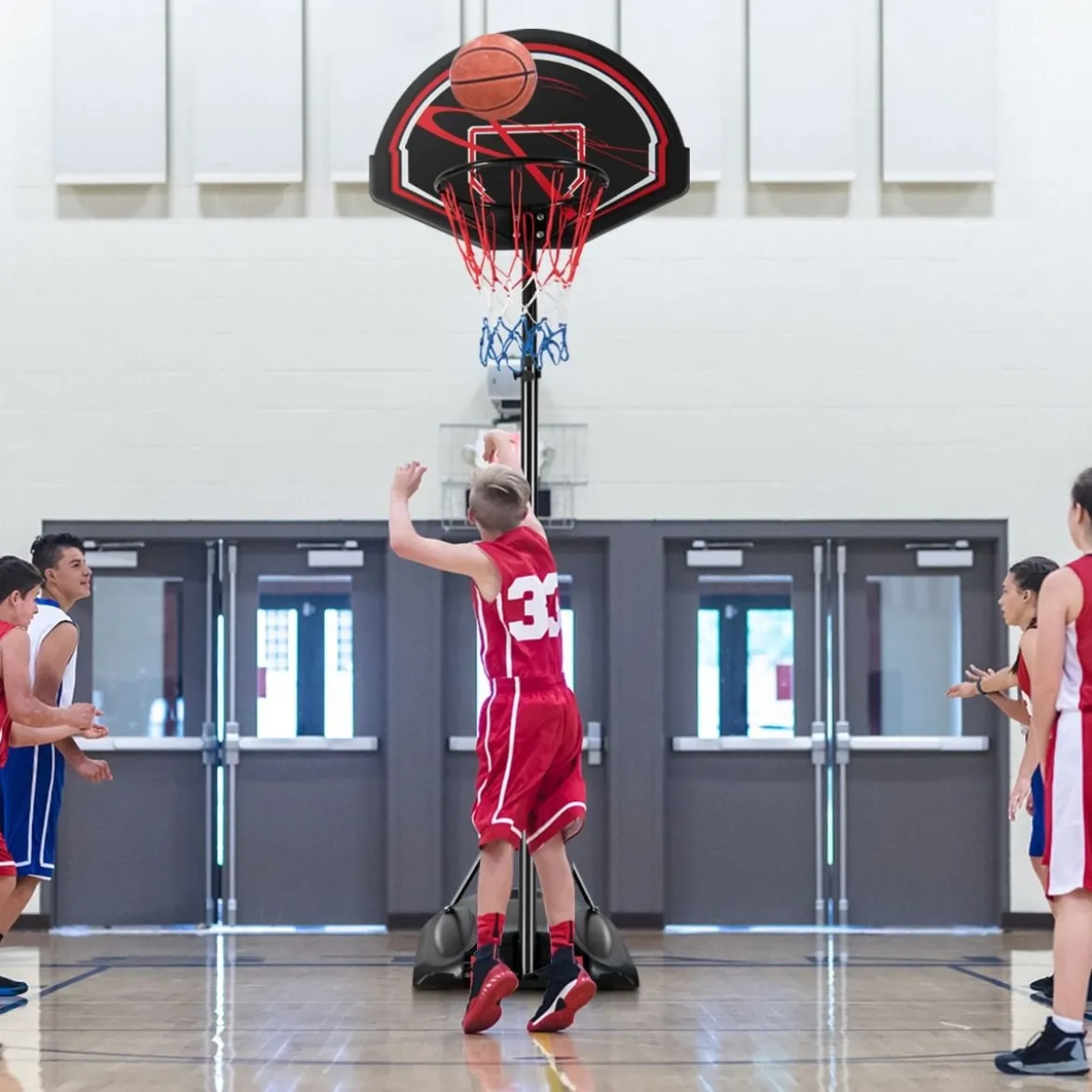 1,7–2,3 m Basketballständer mit Ring & Allwetternetz & Befüllbarer Basis & 2 Rädern