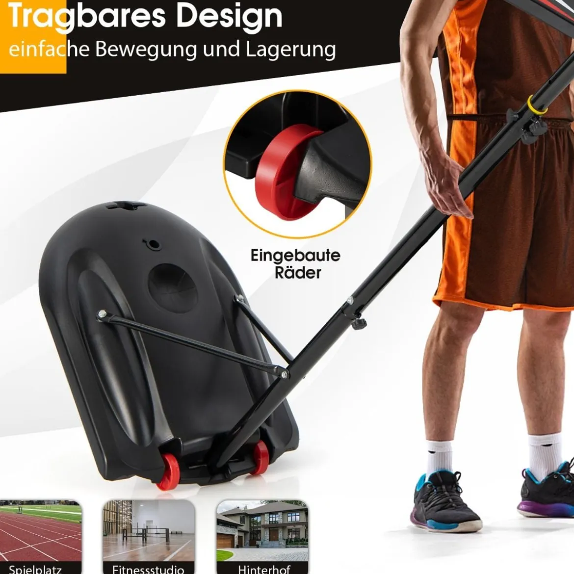 1,7–2,3 m Basketballständer mit Ring & Allwetternetz & Befüllbarer Basis & 2 Rädern