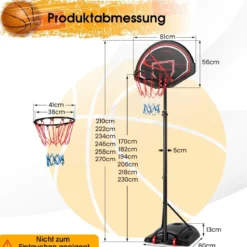 1,7–2,3 m Basketballständer mit Ring & Allwetternetz & Befüllbarer Basis & 2 Rädern