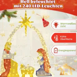 18 m beleuchtete Krippenszene vormontierte Heilige Familie Weihnachtsdekoration für Garten Hof Mehrfarbig