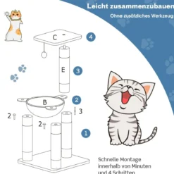Mehrstöckiger Kratzbaum Weich Umwickelter Katzenbaum mit Gemütlicher Hängematte Blau