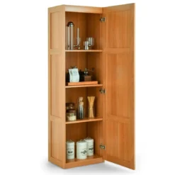 Mehrzweckschrank im Landhausstil Freistehender Hochschrank mit 4 Ablagefächern 45,5 x 36 x 153 cm Natur