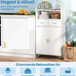 Mehrzweckschrank mit Doppeltür & 2 Schubladen & Einstellbarem Regal Küchenschrank Weiß