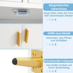 Mehrzweckschrank mit Doppeltür & 2 Schubladen & Einstellbarem Regal Küchenschrank Weiß