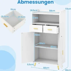 Mehrzweckschrank mit Doppeltür & 2 Schubladen & Einstellbarem Regal Küchenschrank Weiß