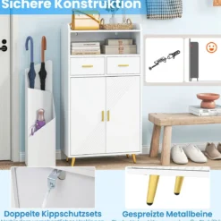Mehrzweckschrank mit Doppeltür & 2 Schubladen & Einstellbarem Regal Küchenschrank Weiß