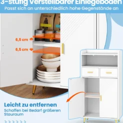Mehrzweckschrank mit Doppeltür & 2 Schubladen & Einstellbarem Regal Küchenschrank Weiß