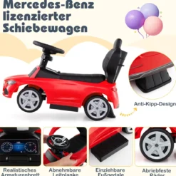 Mercedes-Benz Rutschauto 3-in-1 Rutschfahrzeug mit Schiebegriff Rutscher Auto für Kinder ab 1 Jahr Schwarz/Rosa/Weiß