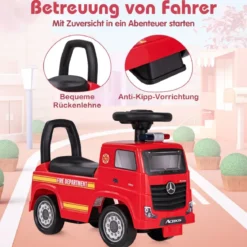 Mercedes Benz Rutschauto Schiebeauto mit Stauraum Feuerwehrauto mit Warnlampe Rot