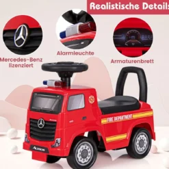 Mercedes Benz Rutschauto Schiebeauto mit Stauraum Feuerwehrauto mit Warnlampe Rot