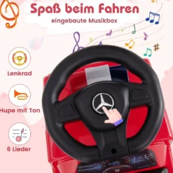Mercedes Benz Rutschauto Schiebeauto mit Stauraum Feuerwehrauto mit Warnlampe Rot