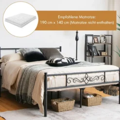 Metallbett Bettgestell für 190 x 140 cm Matratze Bettrahmen mit Lattenrost Doppelbettgestell Schwarz