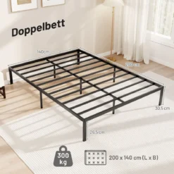 Metall-Bettgestell in Full Size Plattformbett für Matratze Stauraum unter dem Bett Schwarz