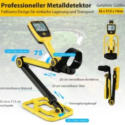 Metalldetektor 4 Modi Metallsuchgerät mit multifunktionellem Spaten Gelb + Schwarz