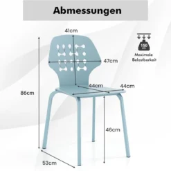 Metall Esszimmerstuhl Set von 4 Moderner Küchenstuhl mit durchbrochenem Rückenlehne Blau