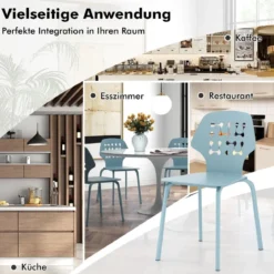 Metall Esszimmerstuhl Set von 4 Moderner Küchenstuhl mit durchbrochenem Rückenlehne Blau