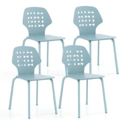 Metall Esszimmerstuhl Set von 4 Moderner Küchenstuhl mit durchbrochenem Rückenlehne Blau