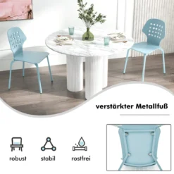 Metall Esszimmerstuhl Set von 4 Moderner Küchenstuhl mit durchbrochenem Rückenlehne Blau