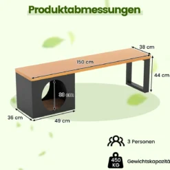 Metall Gartenbank mit Katzenhaus 3-Sitzer Sitzbank ohne Rückenlehne Balkonbank Metallbank