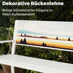 Metall Gartenbank Wetterfeste Sitzbank für 2 Sitzer Parkbank bis 300 kg Belastbar Weiß