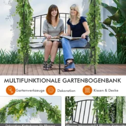 Metall-Gartenbogen mit 2er-Sitzbank & Aufbewahrungstasche Torbogen
