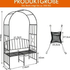 Metall-Gartenbogen mit 2er-Sitzbank & Aufbewahrungstasche Torbogen