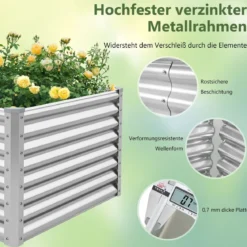 Metall Hochbeet Pflanzkasten Rechteckiges Frühbeet mit Verstärkter Stäbe & Offenem Boden