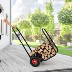 Metall Kaminholzwagen mit Rädern bis 100 kg Brennholzwagen Holzwagen Brennholzkarre